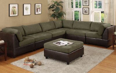 Sage Microfiber Plush Contemporary 6Pc Modular Sectional Sofa