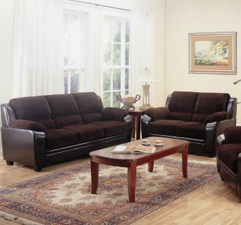 Monika Sofa & Loveseat Set 502811 Chocolate Fabric & Brown Vinyl [CRS-502811 Monika]