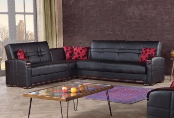 Bronx Sectional Sofa Bed in Black Bonded Leather by Empire [MYSS-Bronx]