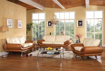 Tan & Cream Bonded Leather Living Room Sofa w/Chrome Legs [HLS-U335]