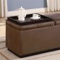 Brown Durable Leather Like Vinyl Storage Ottoman w/Two Trays