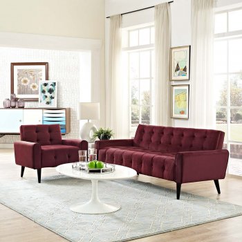 Delve Sofa in Maroon Velvet Fabric by Modway w/Options [MWS-2456 Delve Maroon]