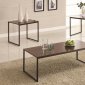 Black Metal Base & Brown Wood Top Modern 3Pc Coffee Table Set