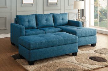 Phelps Sectional Sofa & Ottoman 9789BU in Blue by Homelegance [HESS-9789BU-Phelps]