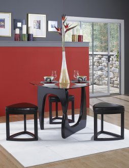 Black Finish Triangle Glass Top Modern 4Pc Dining Set