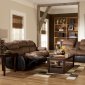 Espresso Fabric Contemporary Living Room w/Faux Leather Base