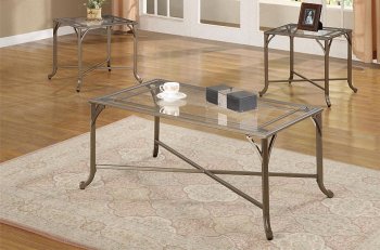 Antique Bronze Metal Frame Stylish 3PC Coffee Table Set [PXCT-F3110]