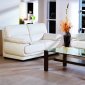 Beige Full Leather Modern Living Room Sofa w/Options