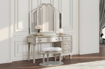 Evangeline Vanity Set 223397 in Silver Oak by Coaster w/Stool [CRVA-223397 Evangeline]