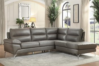 Cairn Sectional Sofa 9969GY in Gray Leather by Homelegance [HESS-9969GY-Cairn Gray]