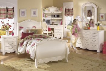 White Wash Finish Traditional Kids Bedroom w/Classic Sleight Bed [HLBS-B871S]