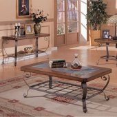 Artistic Brown Finish Coffee Table w/Slate Inlays & Metal Legs