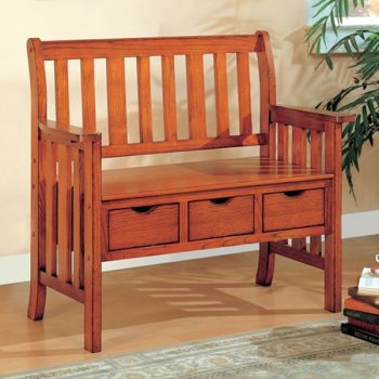 Brown Cherry Finish Three Drawer Bench w/Burnt Edges [CRB-515-300075]