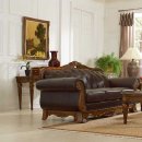 Brown Full Leather Classic Living Room Sofa & Loveseat Set