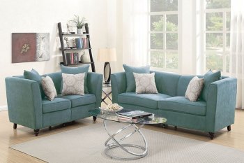 F6899 Sofa & Loveseat Set in Hydra Blue Fabric by Poundex [PXS-F6899 Hydra Blue]