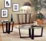 Black Finish Metal Base & Glass Top Modern 3Pc Coffee Table Set