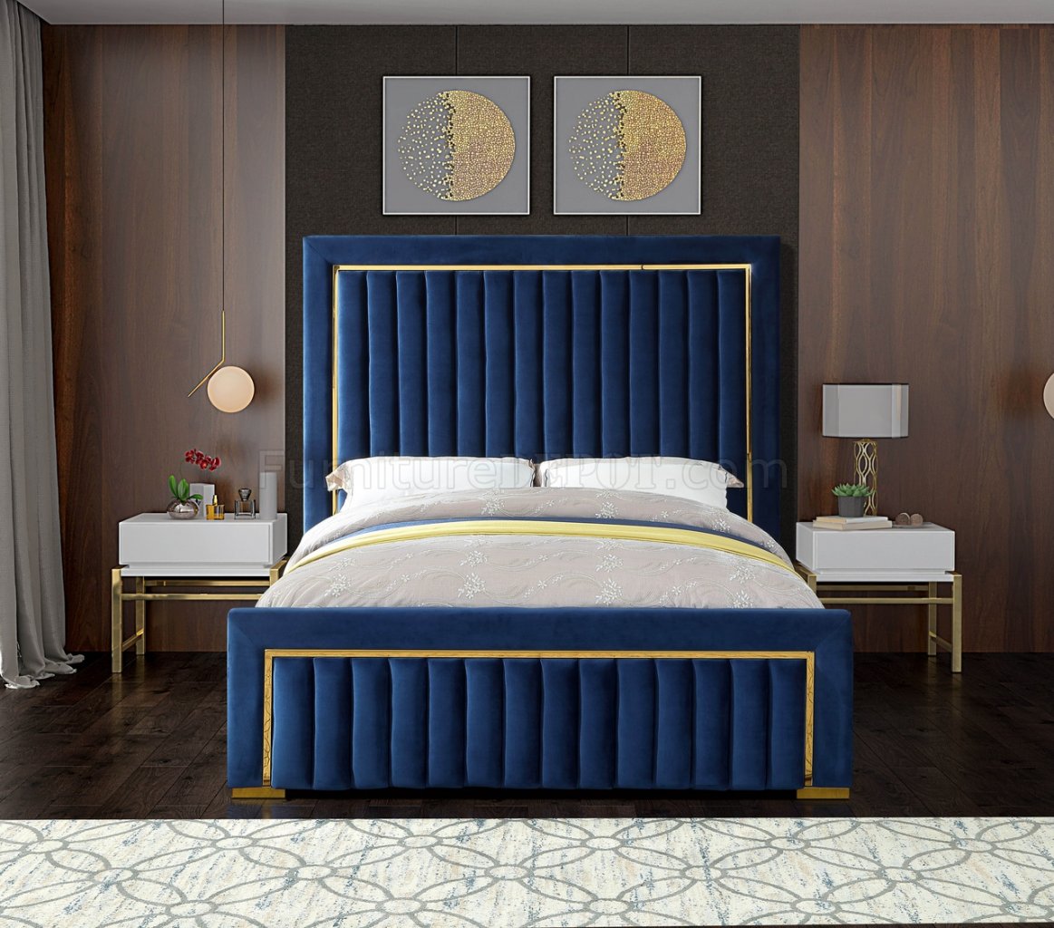 Dolce Bed In Navy Velvet Fabric By Meridian Woptions 