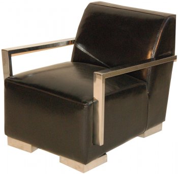 Black Bi-Cast Leather Modern Lounge Chair w/Metal Arms & Legs [PGCC-SALLY-BLK]