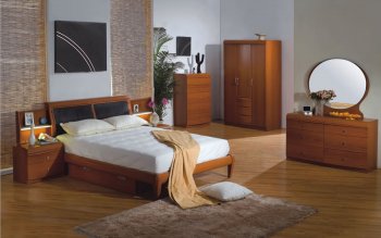 Cherry Color Modern Bedroom Set With Tapered Legs [PKBS-P179B]