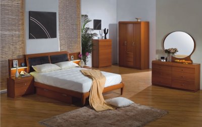 Cherry Color Modern Bedroom Set With Tapered Legs