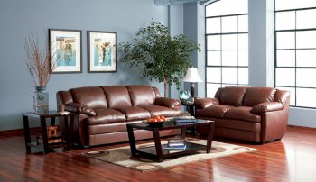 Rich Brown Full Bonded Leather Sofa w/Pillow-Top Seating [CRS-501941]