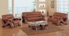 Modern Burgundy Leather Living Room Sofa w/Mahogany Arms