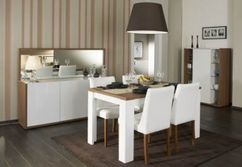 White & Brown Two-Tone Finish Modern Dining Table w/Options [YADS-Bari]