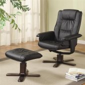 Black Bonded Leather Contemporary Leisure Chair with Ottoman