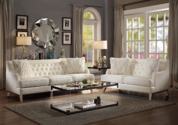 Nevaun Sofa 8246CR in Cream AirHyde by Homelegance w/Options [HES-8246CR-Nevaun Cream]