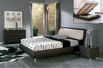 Contemporary Queen Size Bed in Dark Brown Genuine Leather [EFB-604 Iris]