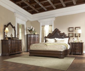 Brown Cherry Finish Traditional Manor Style Bed w/Options [HEBS-1405-Brown-Cherry]