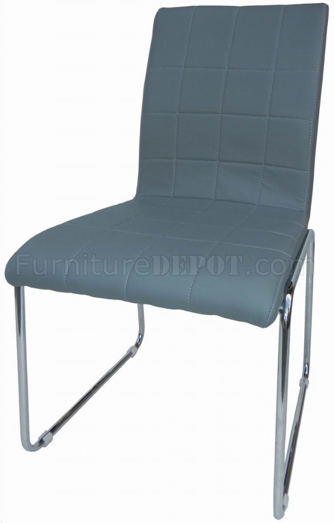 Set of 4 Grey Leatherette Modern Dining Chairs w/Metal Legs