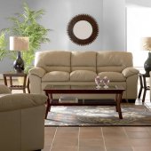 Beige Full Leather Modern Comfortable Living Room w/Pillow Top