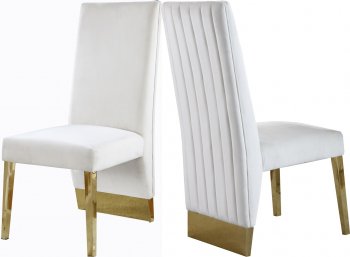 Porsha Dining Chair 755 Set of 2 Cream Velvet Fabric by Meridian [MRDC-755 Porsha Cream]