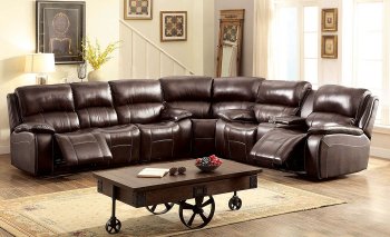 Ruth Motion Sectional Sofa CM6783BR in Brown Leather Match [FASS-CM6783BR Ruth]