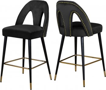 Akoya Counter Stool 795 Set of 2 Black Velvet Fabric - Meridian [MRDC-795 Akoya Black]