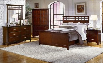 Casual Style Distressed Cherry Finish Bed w/Optional Case Pieces [HEBS-980]