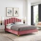 Olivia Upholstered Platform Queen Bed in Dusty Rose Velvet by Mo