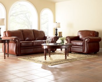 Chestnut Full Leather Classic Living Room w/Nail Head Trim Arms [MCS-Hawkeye]