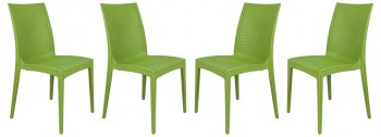 Weave Set of 4 Indoor/Outdoor Chairs MC19G in Green - LeisureMod [LMDC-MC19G-Weave Green]