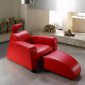 Red Full Leather Ultra Modern Chaise Lounger w/Ottoman