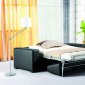 Black Leather Modern Convertible Sofa Bed w/Mattress