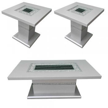 T1903CT Coffee & 2 End Tables Set by Global in Silver [GFCT-T1903CT Silver]