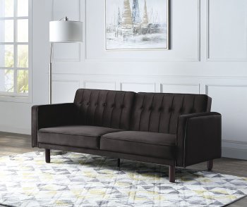 Qinven Adjustable Sofa LV00086 in Dark Brown Velvet by Acme [AMSS-LV00086 Qinven]