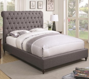 Devon 300527 Upholstered Bed in Grey Fabric by Coaster [CRB-300527 Devon]