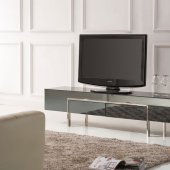 Black High Gloss Laquer Finish Modern TV Stand w/Metal Legs