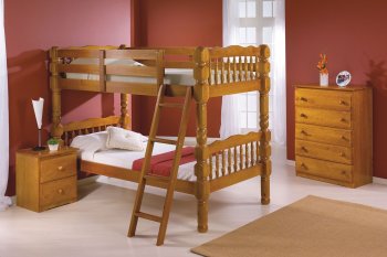 High Gloss Pine Finish Contemporary Twin Bunk Bed [HLBS-S182A]