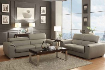 8534 Noemi Sofa in Light Grey Leather by Homelegance w/Options [HES-8534 Noemi]