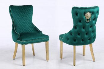 Leo Gold Dining Chair Set of 2 in Green Fabric [ADDC-Leo Gold Green]