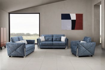 Kingston Sofa & Loveseat Set in Blue Velvet w/Options [ADS-Kingston Blue]